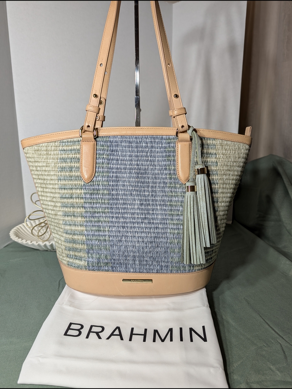 BRAHMIN Woven Tote with Vachetta Leather Trim - Picture 5 of 16